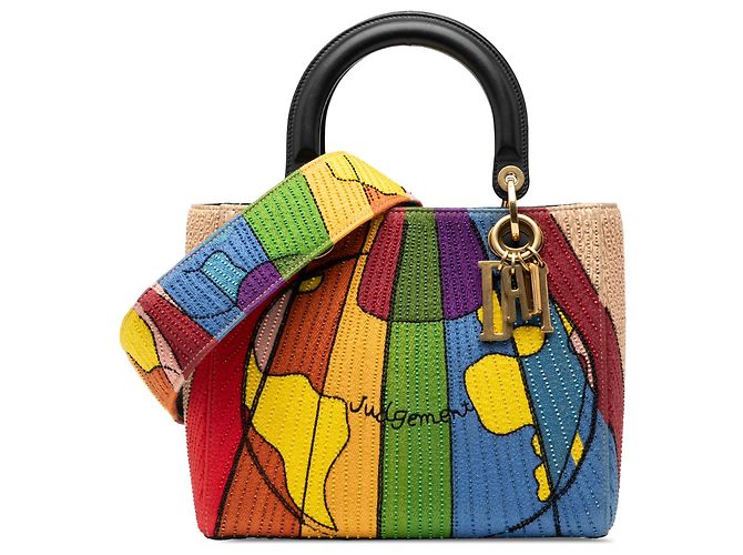 Dior Brown Medium Canvas Beaded and Embroidered Tarot Judgment Lady Dior Beige