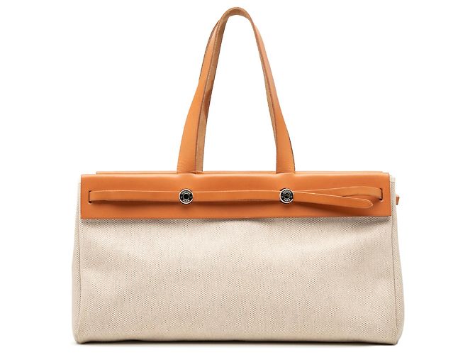 Hermès Brown Toile Herbag Cabas MM Braun