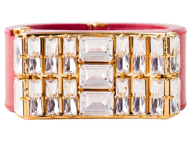 Prada Kristall Saffiano Lederarmband Rot