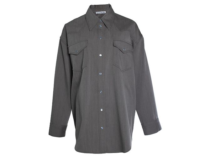 Acne Studios, Camicia overshirt marrone e grigia Grigio
