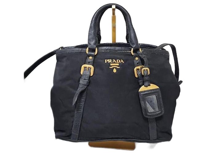 Sac à main en nylon et cuir Prada noir