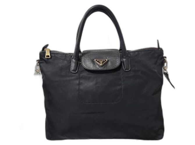 Borsa tote in nylon Tessuto e pelle Saffiano nera PRADA Nero