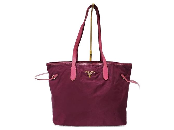Borsa tote in nylon e pelle Saffiano rosa PRADA