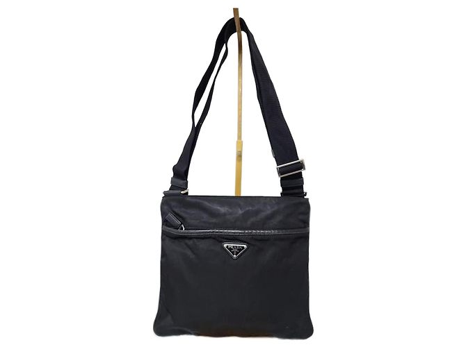 PRADA Pequena Bolsa Transversal em Nylon Tessuto e Couro Saffiano Preto