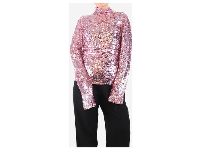 Msgm Pink long-sleeve sequin top - size UK 10