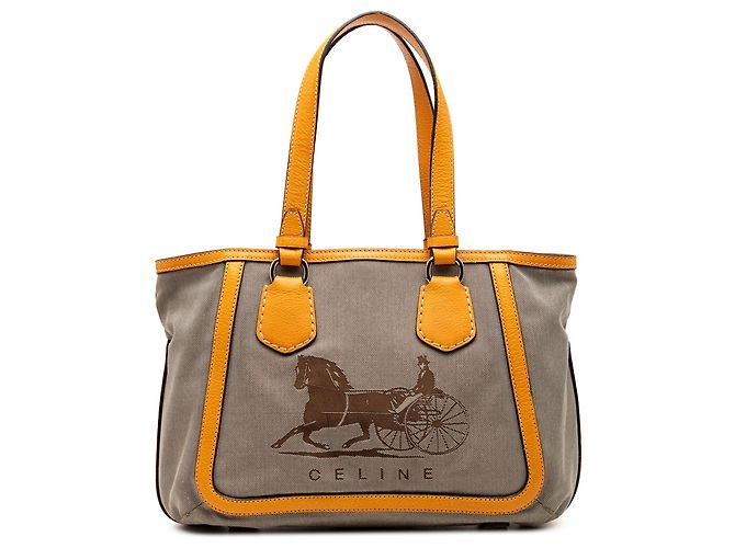 Céline Celine Brown Canvas Carriage Tote Beige