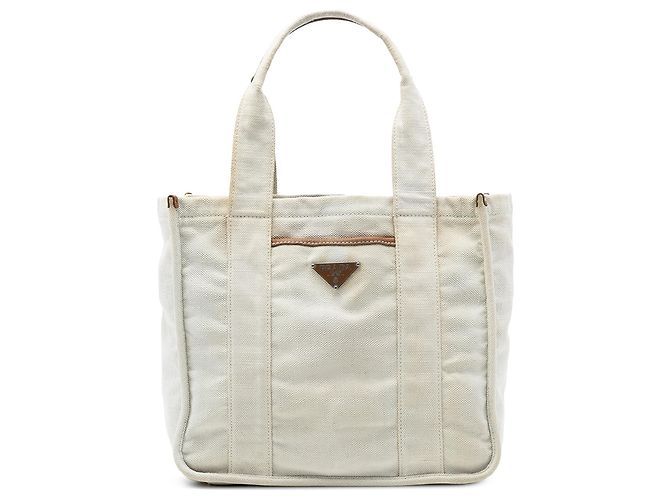 Prada White Canvas Canapa Tote