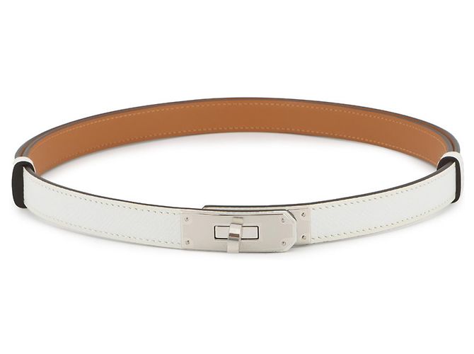 Cinto Hermès Kelly 18 em couro Epsom branco Prata