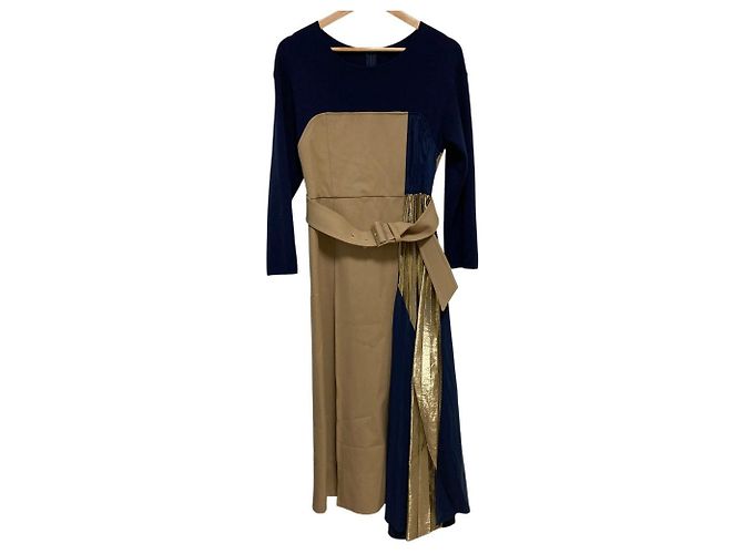 Autre Marque VESTIDO DE PLEATS EN PANELES ELENDEEK Azul Beige Dorado Azul marino