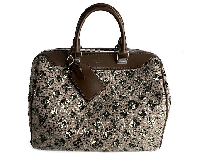 Louis Vuitton Sac à main Speedy 30 en toile avec sequins marron
