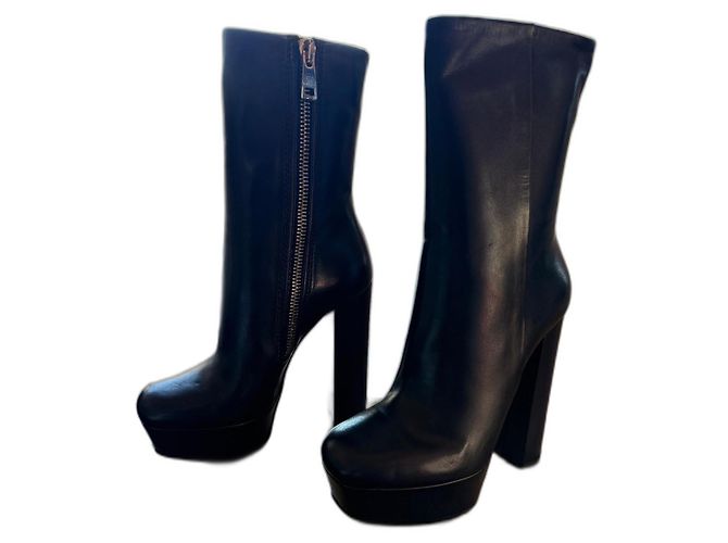 Gucci High-Top Platform Ankle Boots Navy Blue Leather