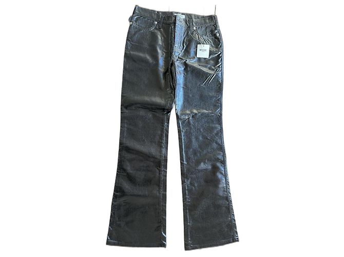 Moschino Jeans gerade schwarze PVC Hose distressed
