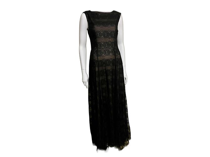 Vera Wang Vestido de renda preta com cauda Preto