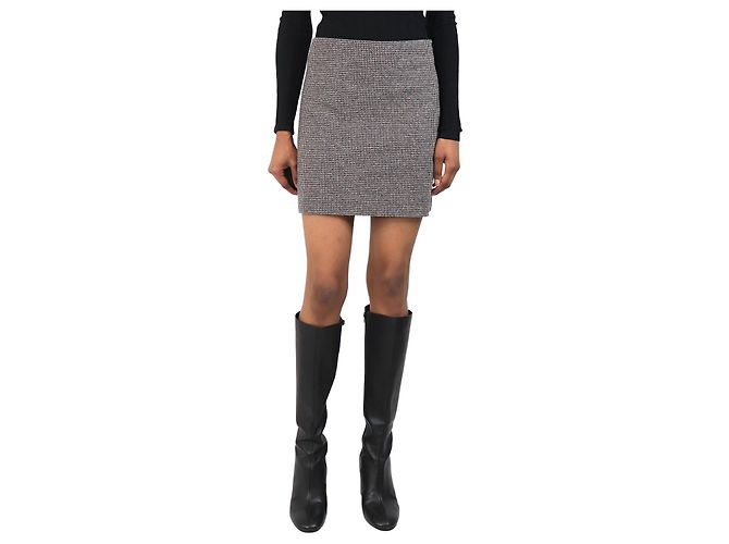 Theory Black wool houndstooth mini skirt - size UK 2 Brown