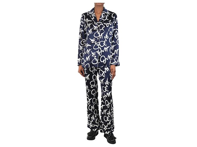 Autre Marque Navy and white silk pyjama set - size XS