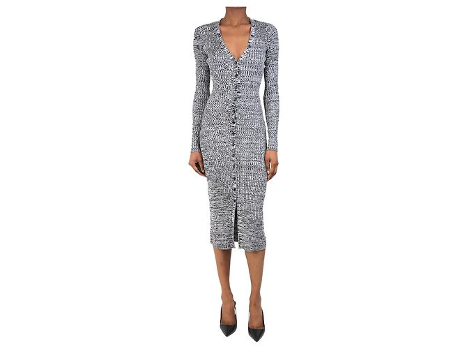 Baum und Pferdgarten Schwarz-weißer melange Rippstrick-Midi-Kleid - Größe XS
