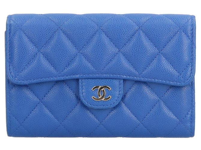 Timeless Chanel Matelasse Tri-fold Wallet Blue