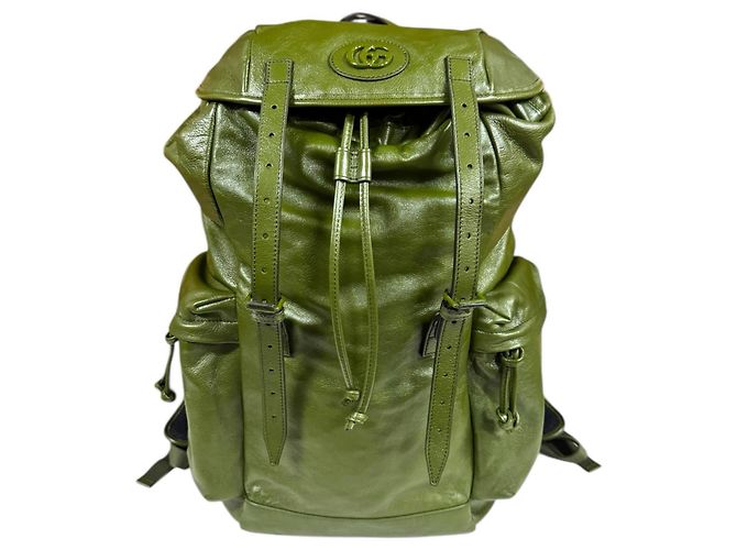 Gucci Double G Leather Backpack Green