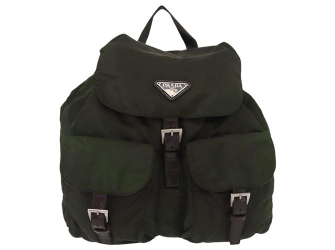 Prada Double Front Pocket Backpack Tessuto Medium Khaki