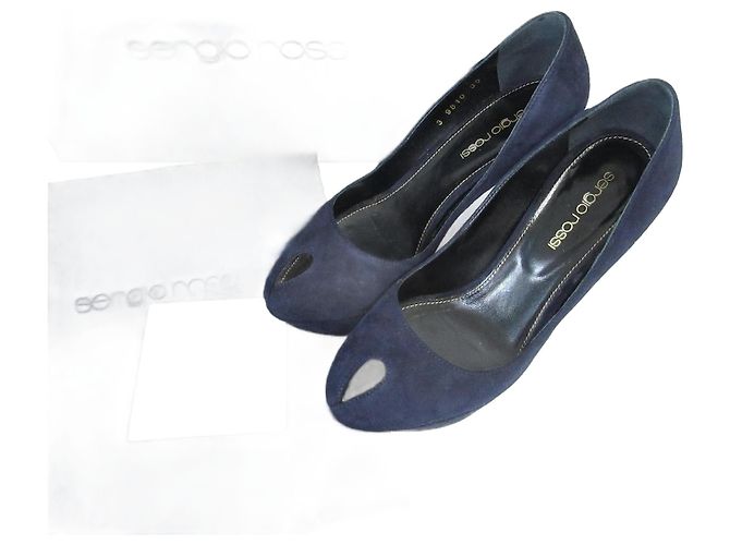 Autre Marque Escarpins en daim à plateforme Sergio Rossi Bleu Bleu Marine
