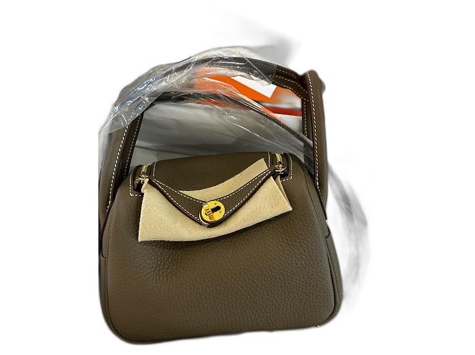 Hermès Mini Lindy II Cuir Taupe Doré Beige