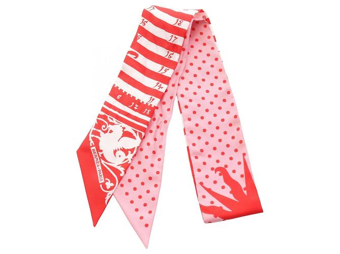 Hermès ASTROLOGIE A POIS Sciarpa Twilly in seta Rosa Bianco Rosso