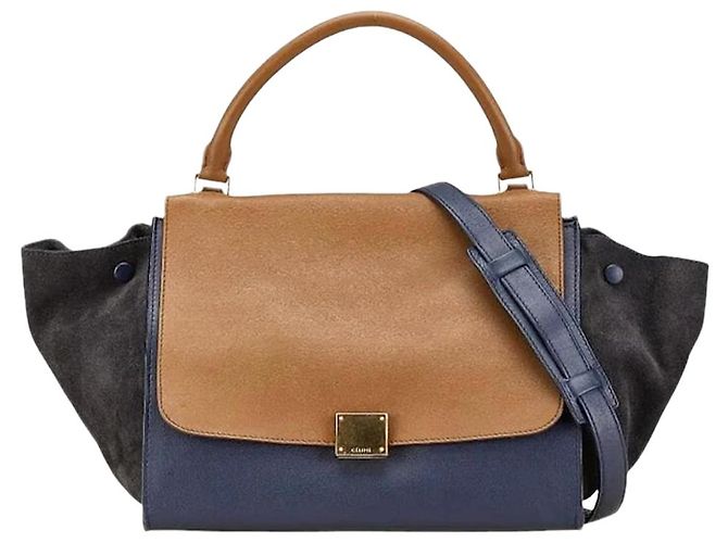 Céline Bolsa 2 em 1 em couro e camurça azul marinho e bege Trapeze