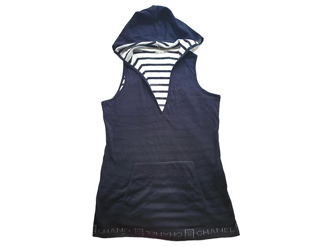 Chanel Sweatshirt / Kurzes Kleid Weiß Marineblau