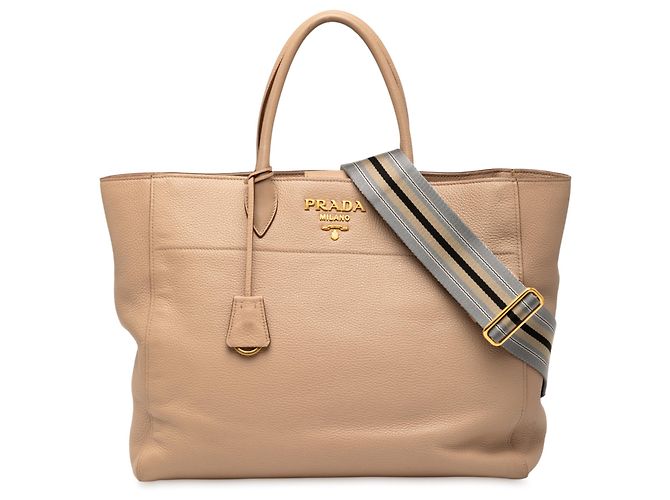 Bolsa tote conversível aberta Vitello Phenix marrom da Prada Caramelo