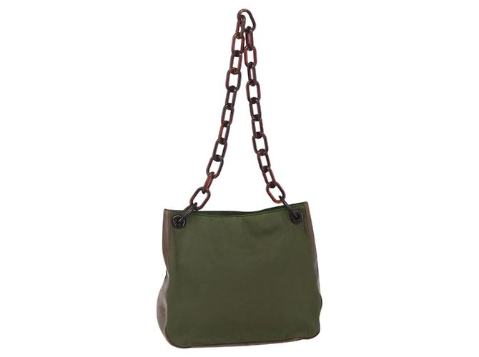 Borsa a Spalla Vintage Prada Tessuto Verde