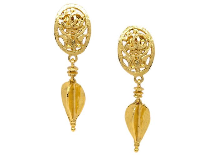 Orecchini a cerchio in metallo Chanel CC Oval Tag Drop D'oro