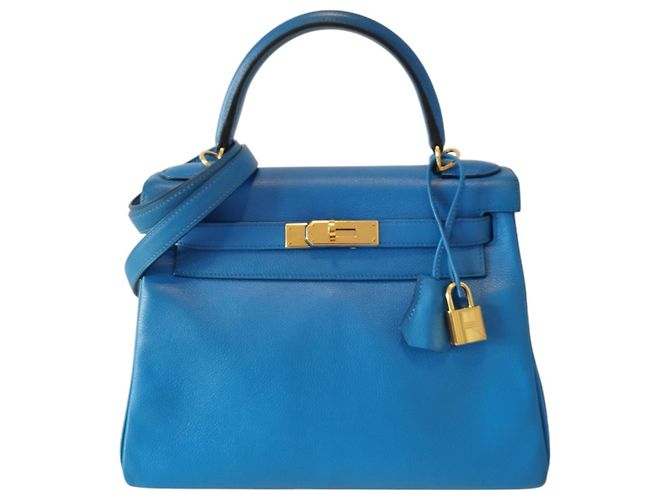 Bolsa Hermès Kelly 28 em Couro Azul
