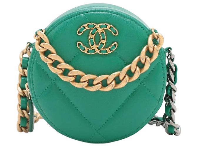 Bolsa de ombro em couro de cordeiro CHANEL 19 com corrente Verde