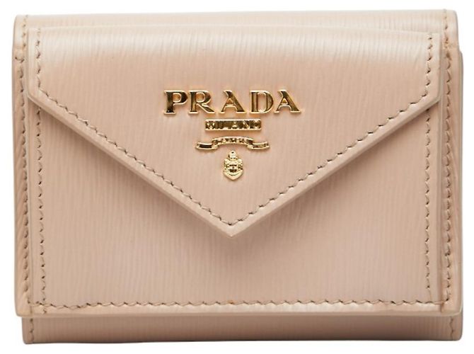 Vitello Prada Tri-fold Compact Wallet Beige