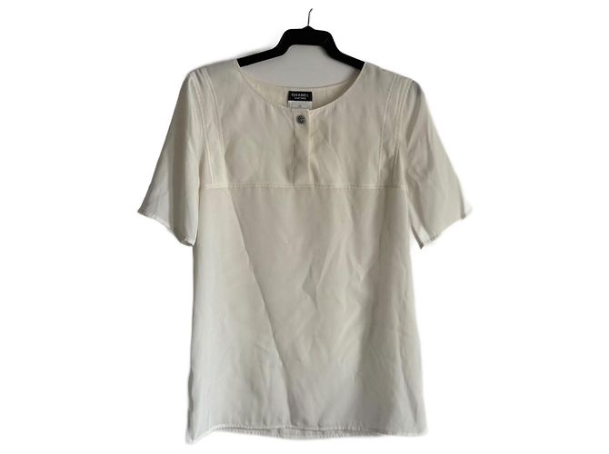 Chanel Bluse beige mit Magnolien Detail