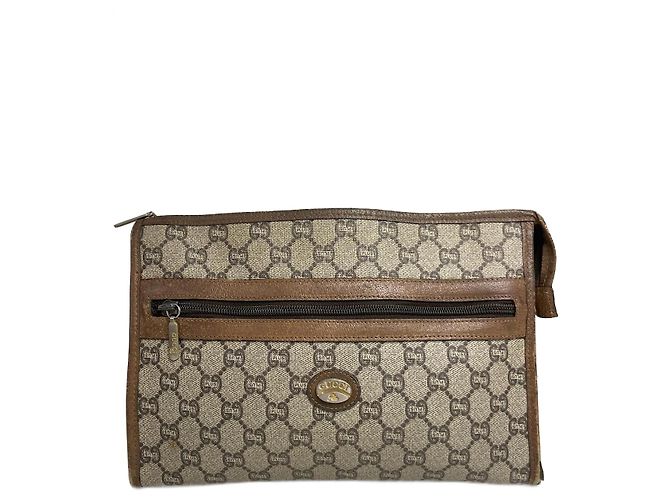 Vintage Gucci Monogramm Leder Clutch Grau Braun