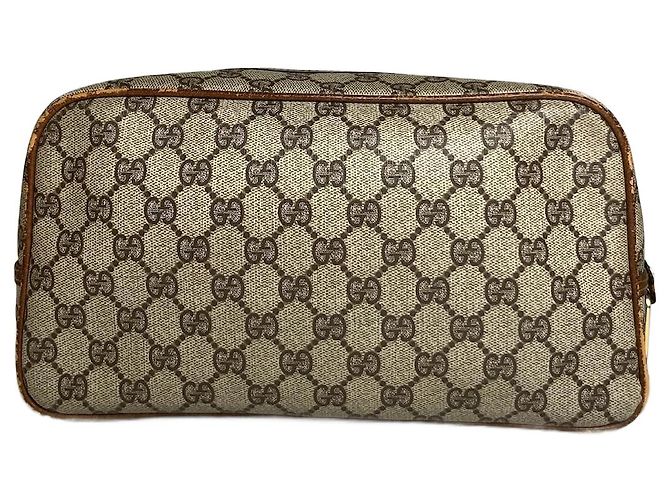 Ophidia Vintage Gucci Monogramm Leder Clutch Braun Grau