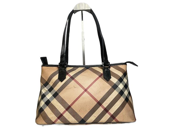 Vintage Burberry Nova Check Lederhandtasche Beige