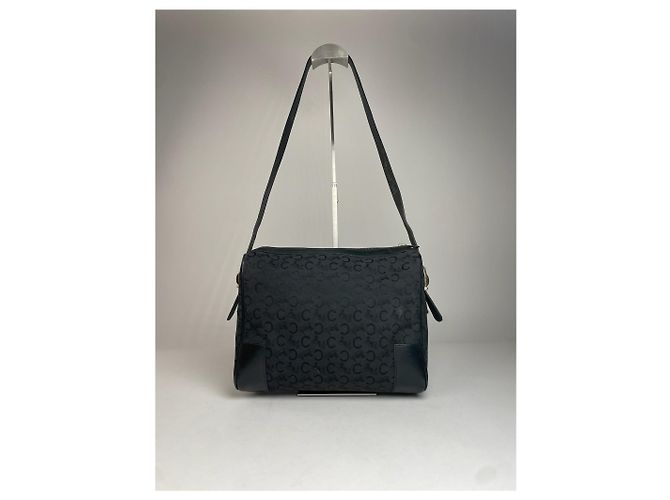 Céline Vintage Celine Macadam Monogram Leather Bag Black Noir