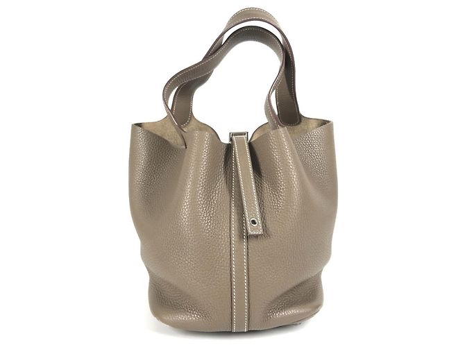 Hermès Picotin Lock MM 22 Handtasche in Etoupe Grau Braun Taupe