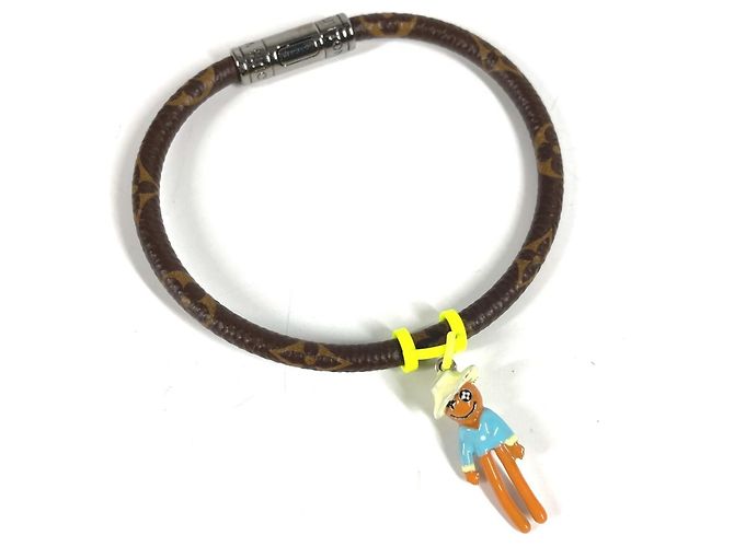 Louis Vuitton Monogram Canvas Hang It Mascot Bangle Bracelet Brown Yellow