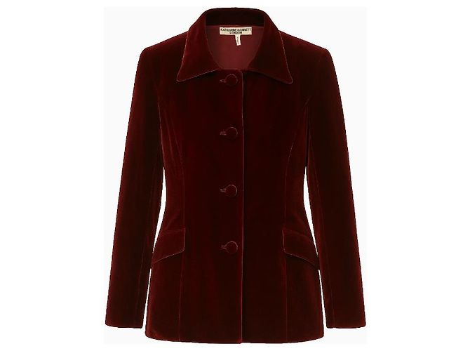 Ensemble Katharine Hamnett, modèle Velours Grenat FW1997. Rouge
