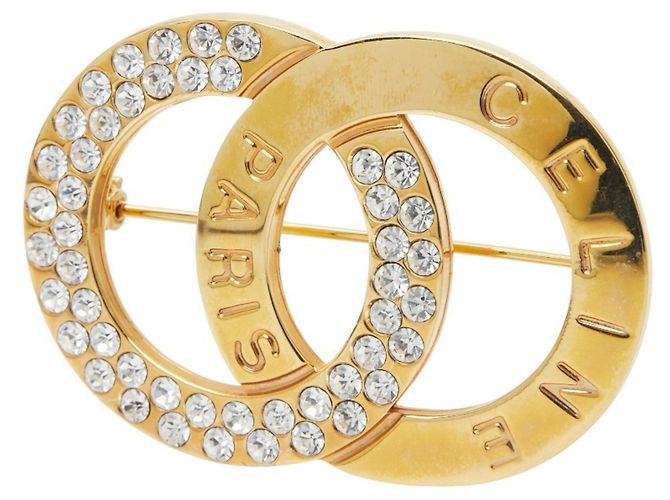 Céline Broche de strass com logo circular Celine