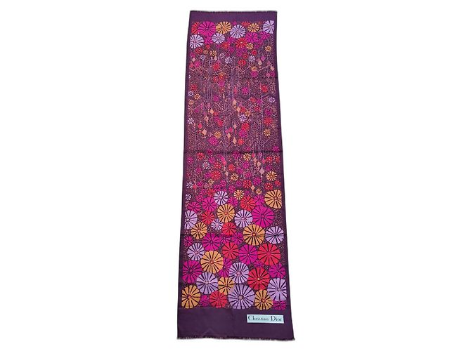 Lenço Dior de seda rosa e roxo com padrão floral
