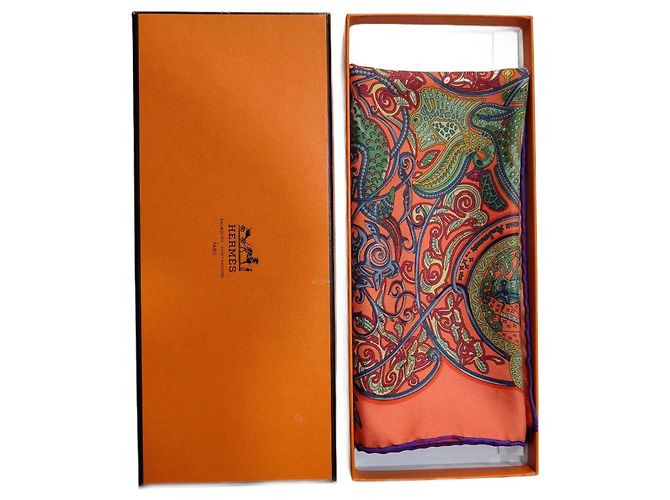 Pañuelo Hermès Gavroche 45 de seda naranja