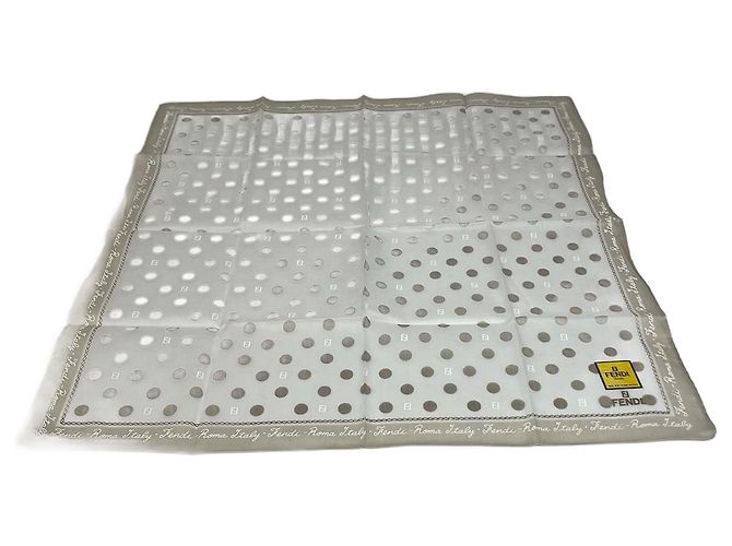 Vintage Fendi Polka-Dot Monogramm Schal Weiß Grau