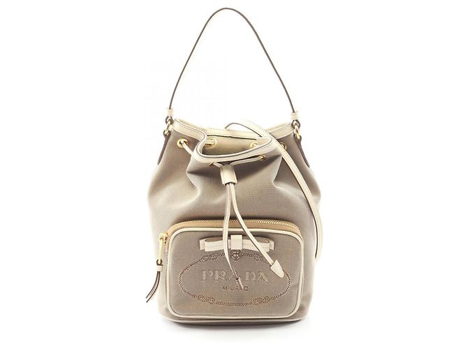 Prada Logo Jacquard Handbag White Beige