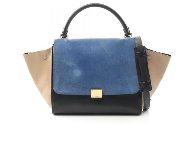 Céline Sac à main Trapeze Medium de Celine Noir Bleu Beige