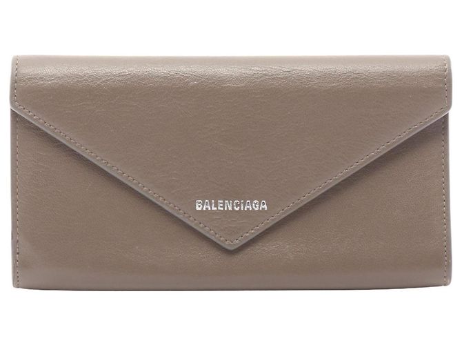 Cartera larga de cuero gris Balenciaga Castaño