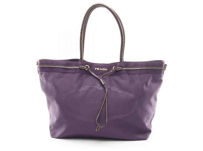 Bolsa de mão em nylon jacquard Prada em marrom e roxo